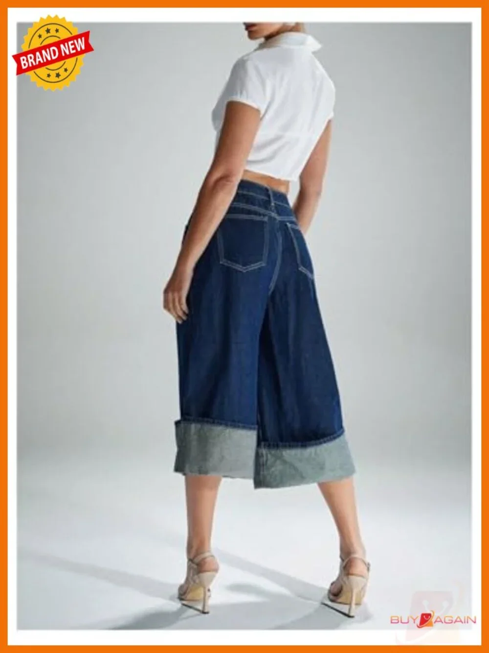 Wide Leg Low Rise Bermuda Denim Shorts Pleated Cuffed Hem Casual Jean Shorts